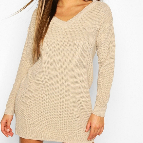 Boohoo Sweaters - NWOT ... BOOHOO Rib V-Neck Mini Sweater Dress